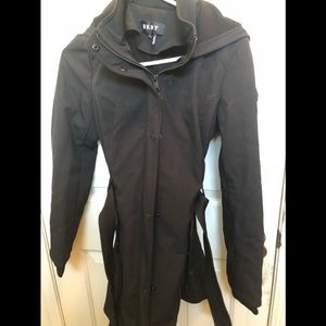 Women’s black trench coat with hood